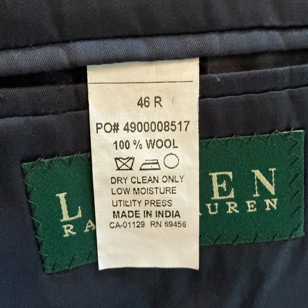 Lauren‎ Ralph Lauren 46R Wool Pinstripe Blazer Men's Navy Two-Button